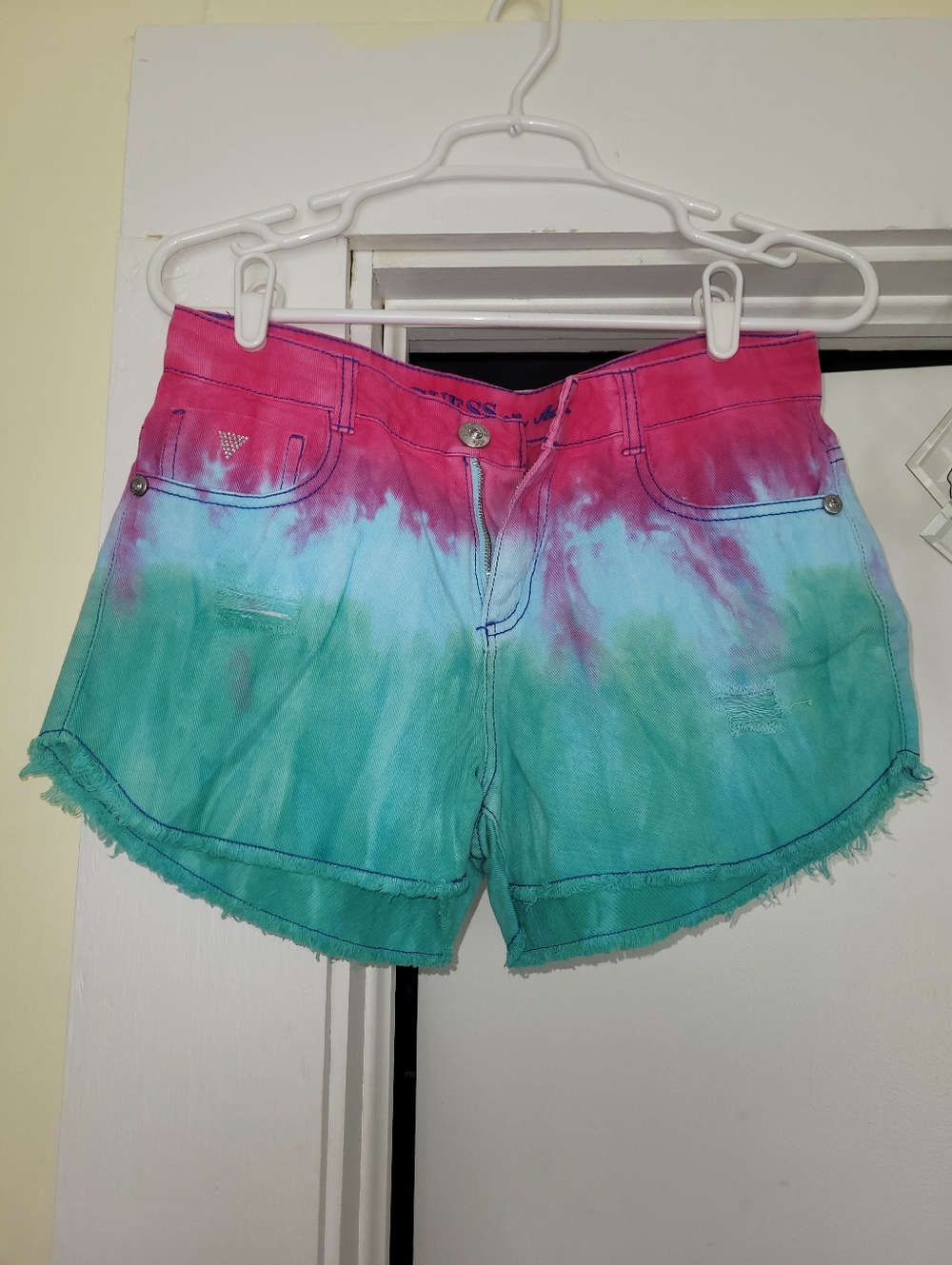 Guess Tie-Dye Ombre Girls Casual Shorts - Pink to Teal